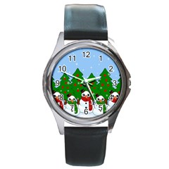 Kawaii Snowman Round Metal Watch by Valentinaart