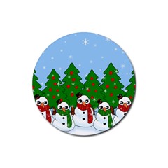 Kawaii Snowman Rubber Coaster (round)  by Valentinaart