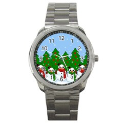 Kawaii Snowman Sport Metal Watch by Valentinaart