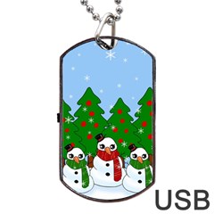 Kawaii Snowman Dog Tag Usb Flash (two Sides) by Valentinaart