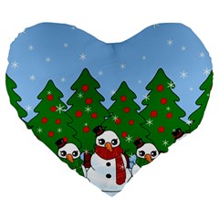 Kawaii Snowman Large 19  Premium Heart Shape Cushions by Valentinaart