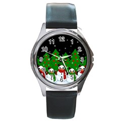 Kawaii Snowman Round Metal Watch by Valentinaart