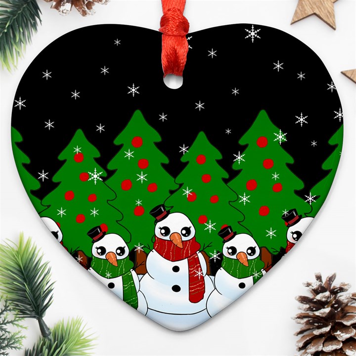 Kawaii Snowman Heart Ornament (Two Sides)