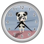 Kawaii Panda Girl Wall Clocks (Silver)  Front