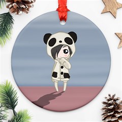 Kawaii Panda Girl Round Ornament (two Sides) by Valentinaart