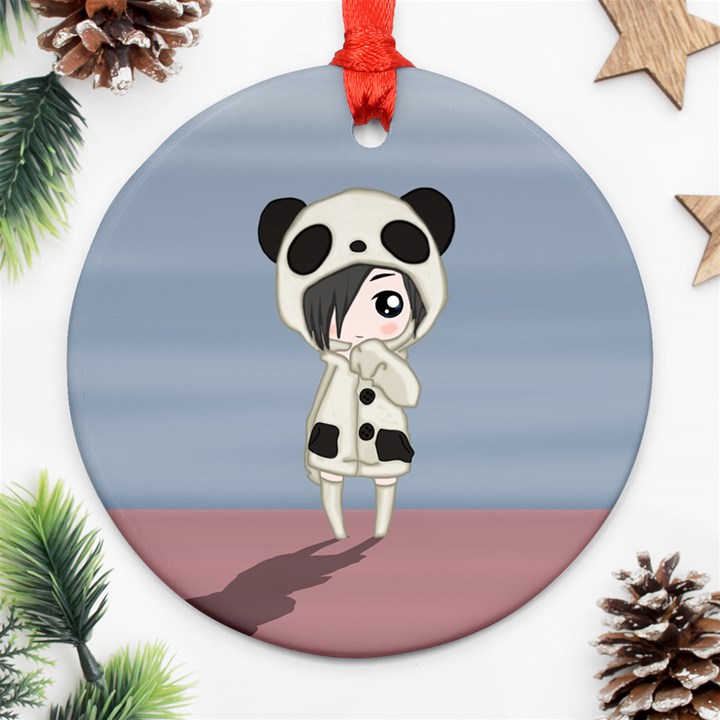 Kawaii Panda Girl Round Ornament (Two Sides)