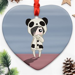 Kawaii Panda Girl Heart Ornament (two Sides)