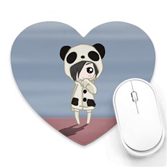 Kawaii Panda Girl Heart Mousepads by Valentinaart