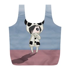 Kawaii Panda Girl Full Print Recycle Bags (l)  by Valentinaart