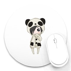 Kawaii Panda Girl Round Mousepads by Valentinaart