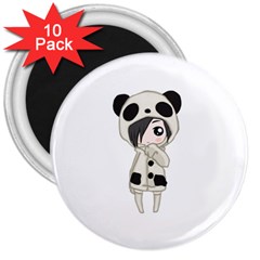 Kawaii Panda Girl 3  Magnets (10 Pack)  by Valentinaart