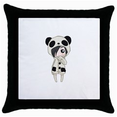 Kawaii Panda Girl Throw Pillow Case (black) by Valentinaart