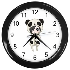 Kawaii Panda Girl Wall Clocks (black) by Valentinaart