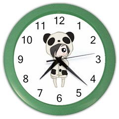 Kawaii Panda Girl Color Wall Clocks by Valentinaart