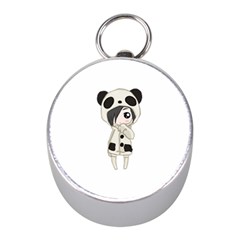 Kawaii Panda Girl Mini Silver Compasses by Valentinaart