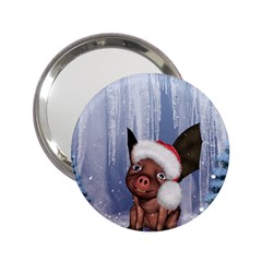 Christmas, Cute Little Piglet With Christmas Hat 2.25  Handbag Mirrors