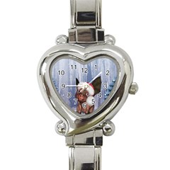 Christmas, Cute Little Piglet With Christmas Hat Heart Italian Charm Watch