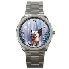 Christmas, Cute Little Piglet With Christmas Hat Sport Metal Watch