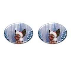 Christmas, Cute Little Piglet With Christmas Hat Cufflinks (Oval)