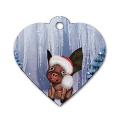 Christmas, Cute Little Piglet With Christmas Hat Dog Tag Heart (One Side)