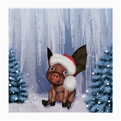 Christmas, Cute Little Piglet With Christmas Hat Medium Glasses Cloth