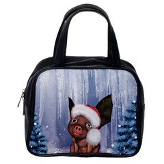 Christmas, Cute Little Piglet With Christmas Hat Classic Handbags (one Side) by FantasyWorld7