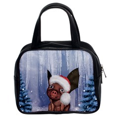 Christmas, Cute Little Piglet With Christmas Hat Classic Handbags (2 Sides) by FantasyWorld7