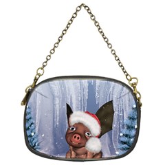 Christmas, Cute Little Piglet With Christmas Hat Chain Purses (Two Sides) 