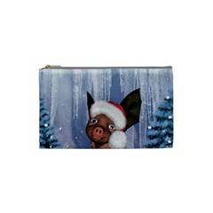 Christmas, Cute Little Piglet With Christmas Hat Cosmetic Bag (small)  by FantasyWorld7