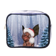 Christmas, Cute Little Piglet With Christmas Hat Mini Toiletries Bags