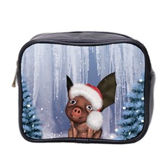 Christmas, Cute Little Piglet With Christmas Hat Mini Toiletries Bag 2-side by FantasyWorld7