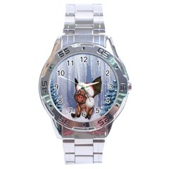 Christmas, Cute Little Piglet With Christmas Hat Stainless Steel Analogue Watch by FantasyWorld7