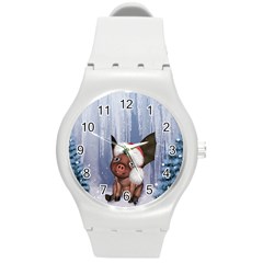 Christmas, Cute Little Piglet With Christmas Hat Round Plastic Sport Watch (M)