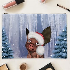 Christmas, Cute Little Piglet With Christmas Hat Cosmetic Bag (XXL) 