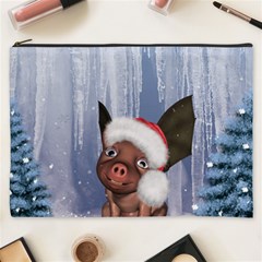 Christmas, Cute Little Piglet With Christmas Hat Cosmetic Bag (XXXL) 