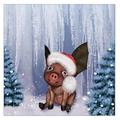 Christmas, Cute Little Piglet With Christmas Hat Large Satin Scarf (Square)