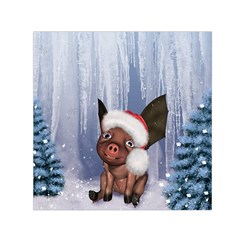 Christmas, Cute Little Piglet With Christmas Hat Small Satin Scarf (square) by FantasyWorld7