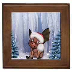 Christmas, Cute Little Piglet With Christmas Hat Framed Tiles by FantasyWorld7