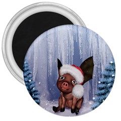 Christmas, Cute Little Piglet With Christmas Hat 3  Magnets by FantasyWorld7