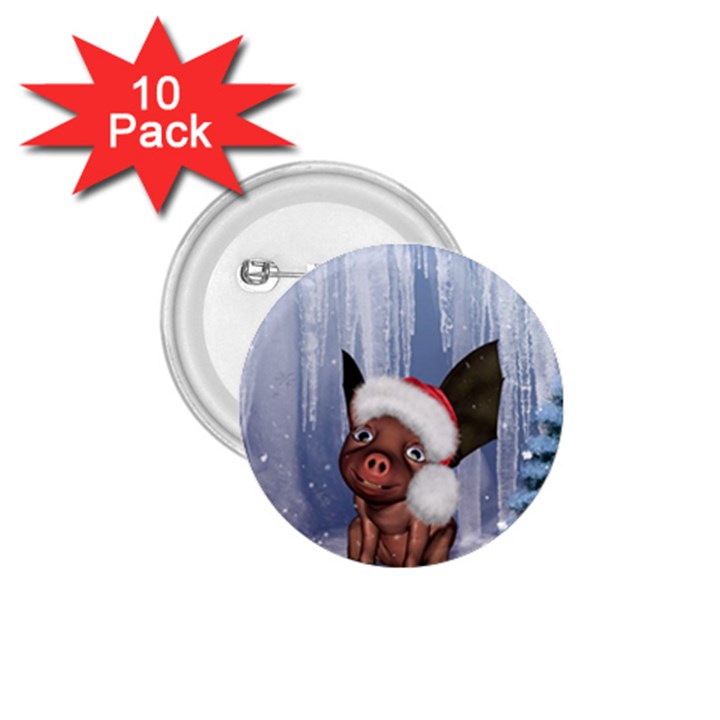 Christmas, Cute Little Piglet With Christmas Hat 1.75  Buttons (10 pack)