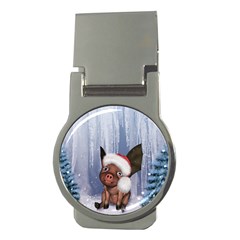 Christmas, Cute Little Piglet With Christmas Hat Money Clips (Round) 