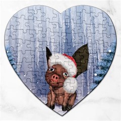 Christmas, Cute Little Piglet With Christmas Hat Jigsaw Puzzle (Heart)