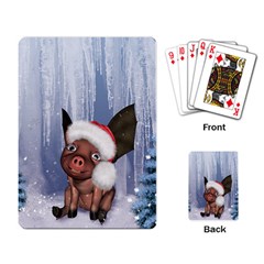 Christmas, Cute Little Piglet With Christmas Hat Playing Card by FantasyWorld7