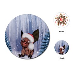 Christmas, Cute Little Piglet With Christmas Hat Playing Cards (round)  by FantasyWorld7