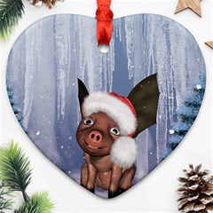 Christmas, Cute Little Piglet With Christmas Hat Heart Ornament (Two Sides)