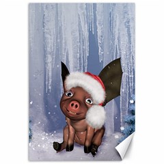 Christmas, Cute Little Piglet With Christmas Hat Canvas 24  x 36 