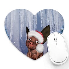 Christmas, Cute Little Piglet With Christmas Hat Heart Mousepads