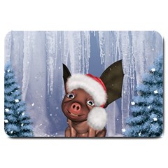 Christmas, Cute Little Piglet With Christmas Hat Large Doormat 