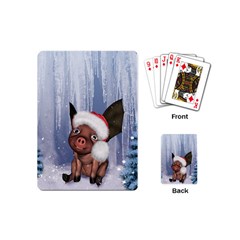 Christmas, Cute Little Piglet With Christmas Hat Playing Cards (mini)  by FantasyWorld7