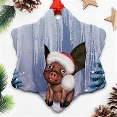 Christmas, Cute Little Piglet With Christmas Hat Ornament (snowflake) by FantasyWorld7